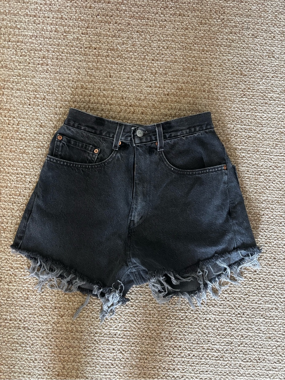 Levi's Black High-Rise Distressed Denim Shorts